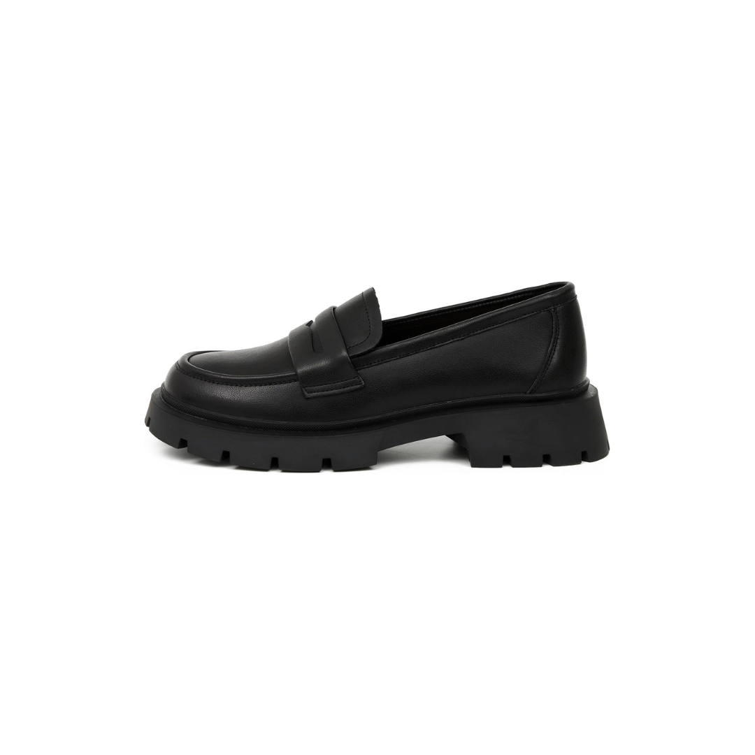 Mocassini Donna Pelle Nera Plateau 3cm