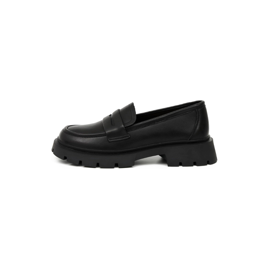 Mocassini Donna Pelle Nera Plateau 3cm