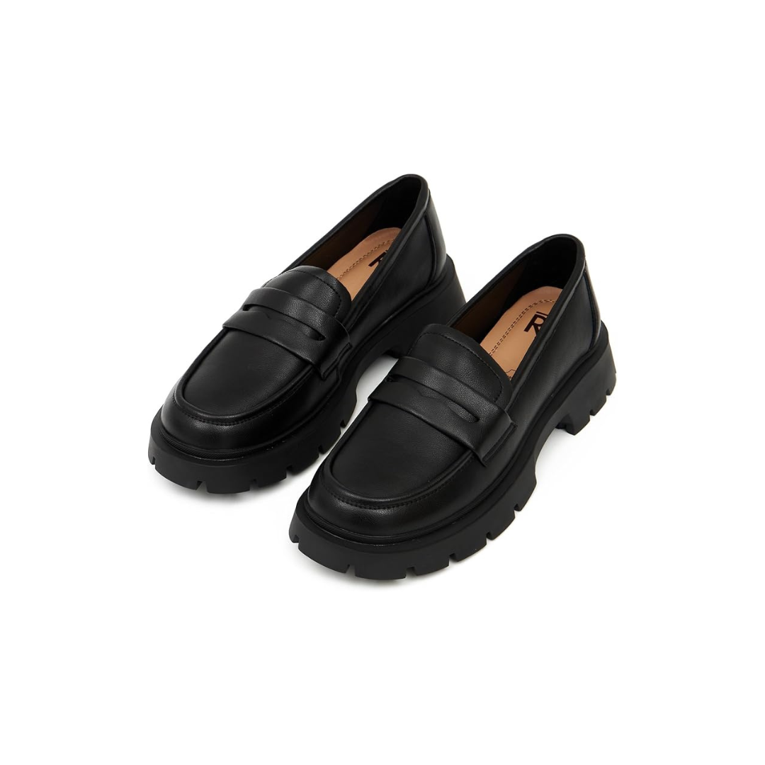 Mocassini Donna Pelle Nera Plateau 3cm