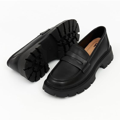Mocassini Donna Pelle Nera Plateau 3cm