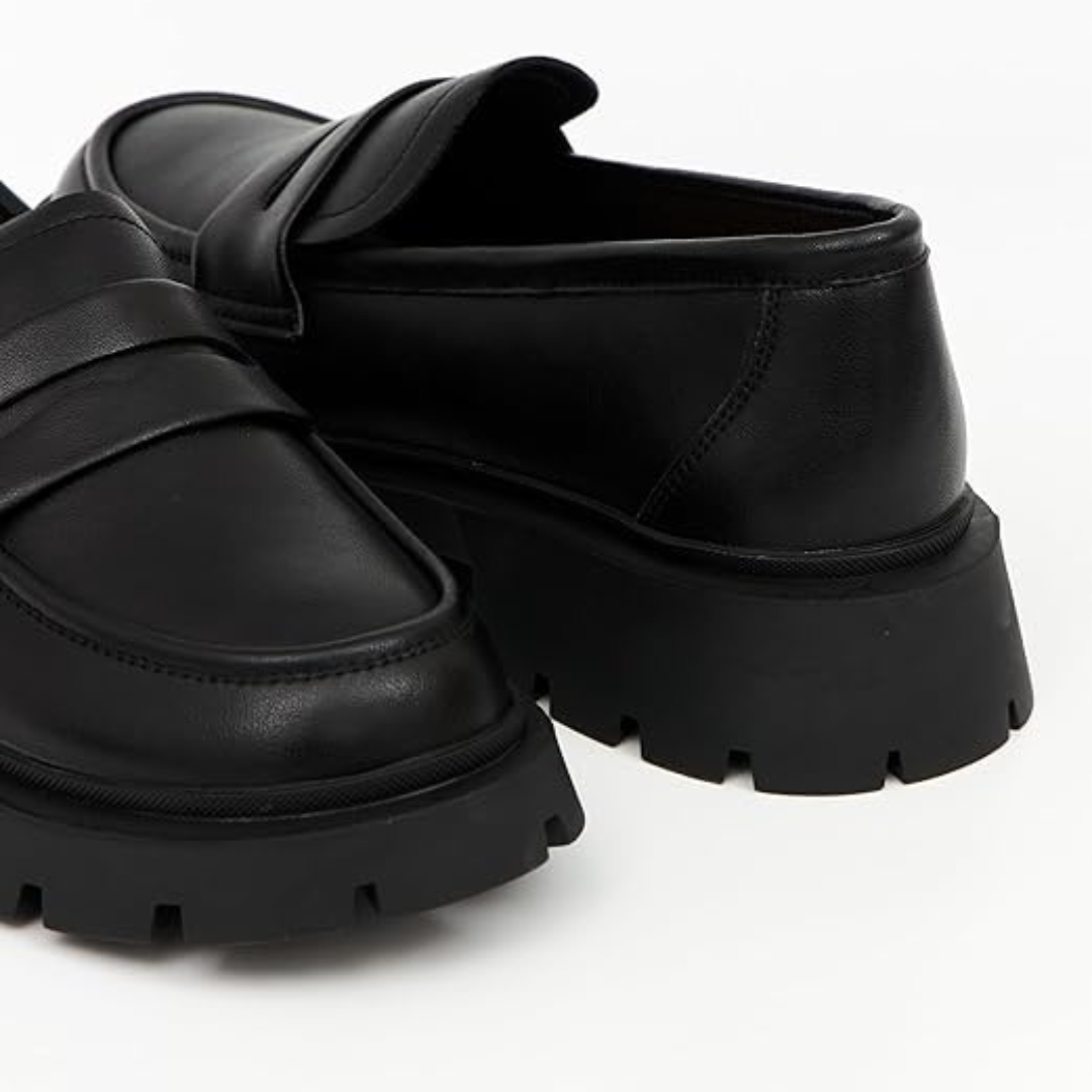 Mocassini Donna Pelle Nera Plateau 3cm