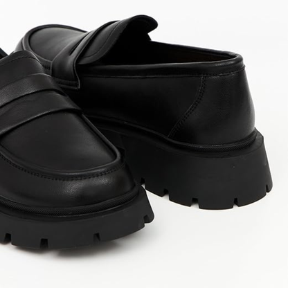 Mocassini Donna Pelle Nera Plateau 3cm