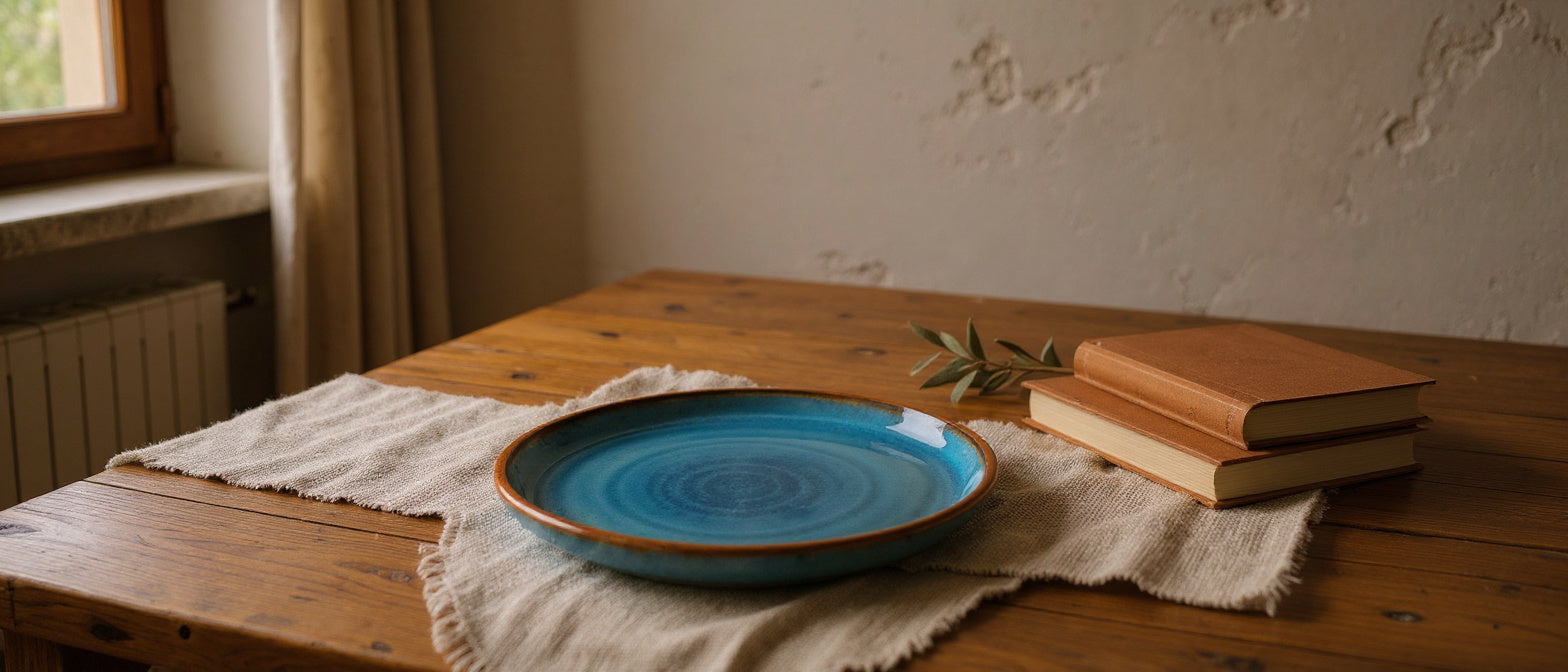 Piatto Mediterraneo Bernatexshop su una tavola italiana in luce naturale