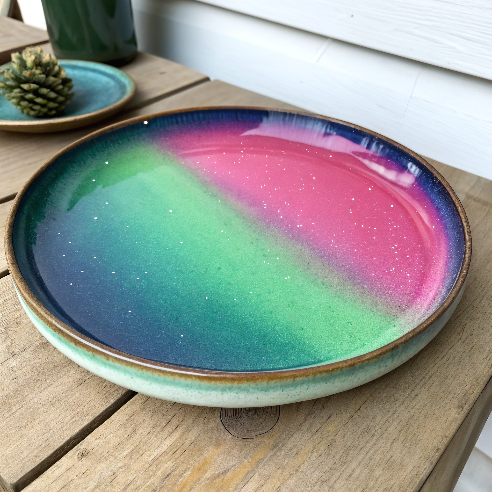 Bernatexshop Piatto Aurora Boreale — vista frontale a tre quarti del piatto intero